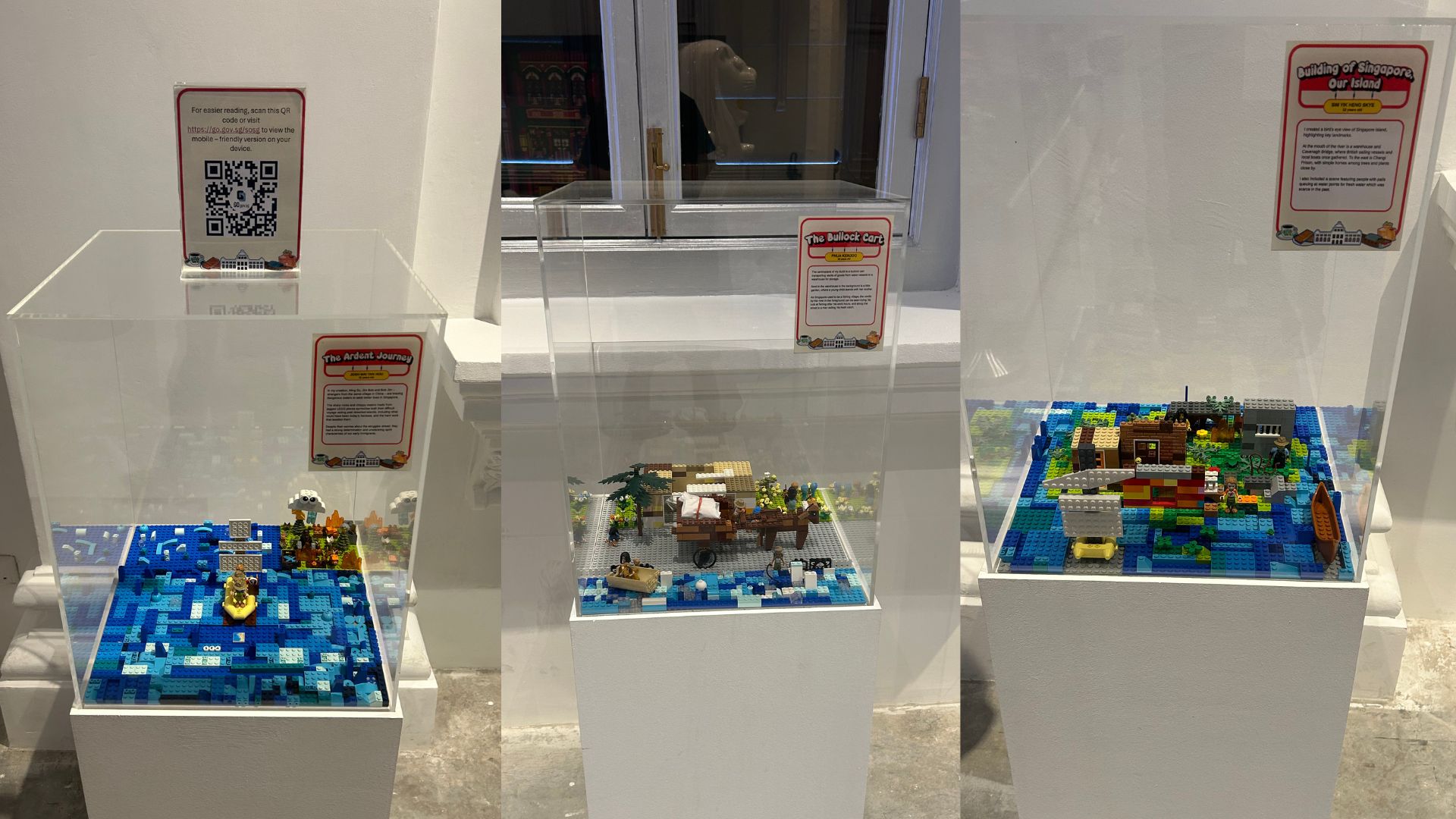 First three LEGO mini-builds created by CDAC students showcasing Singapore's development